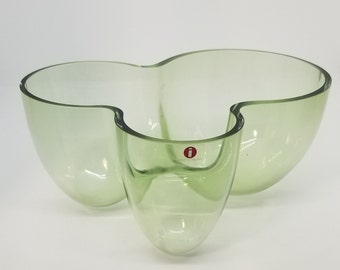 Vintage 1990's Modern Rare and Unique Light Green Iittala ASLA Glass Bowl/ Vase by Pekka Paikkari , Finnish Scandinavian Glass Collectors