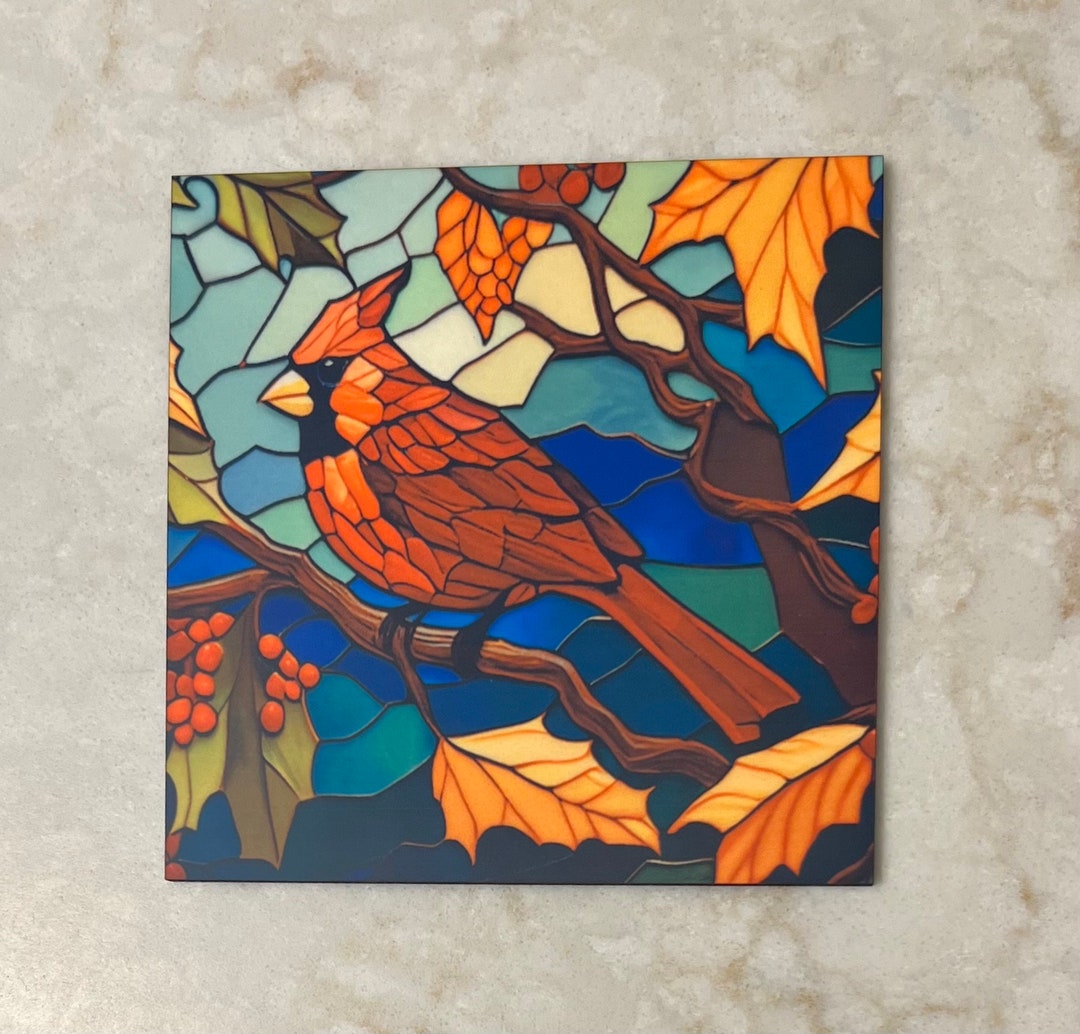 Cardinal Faux Stained Glass Art Home Decor Holiday Etsy
