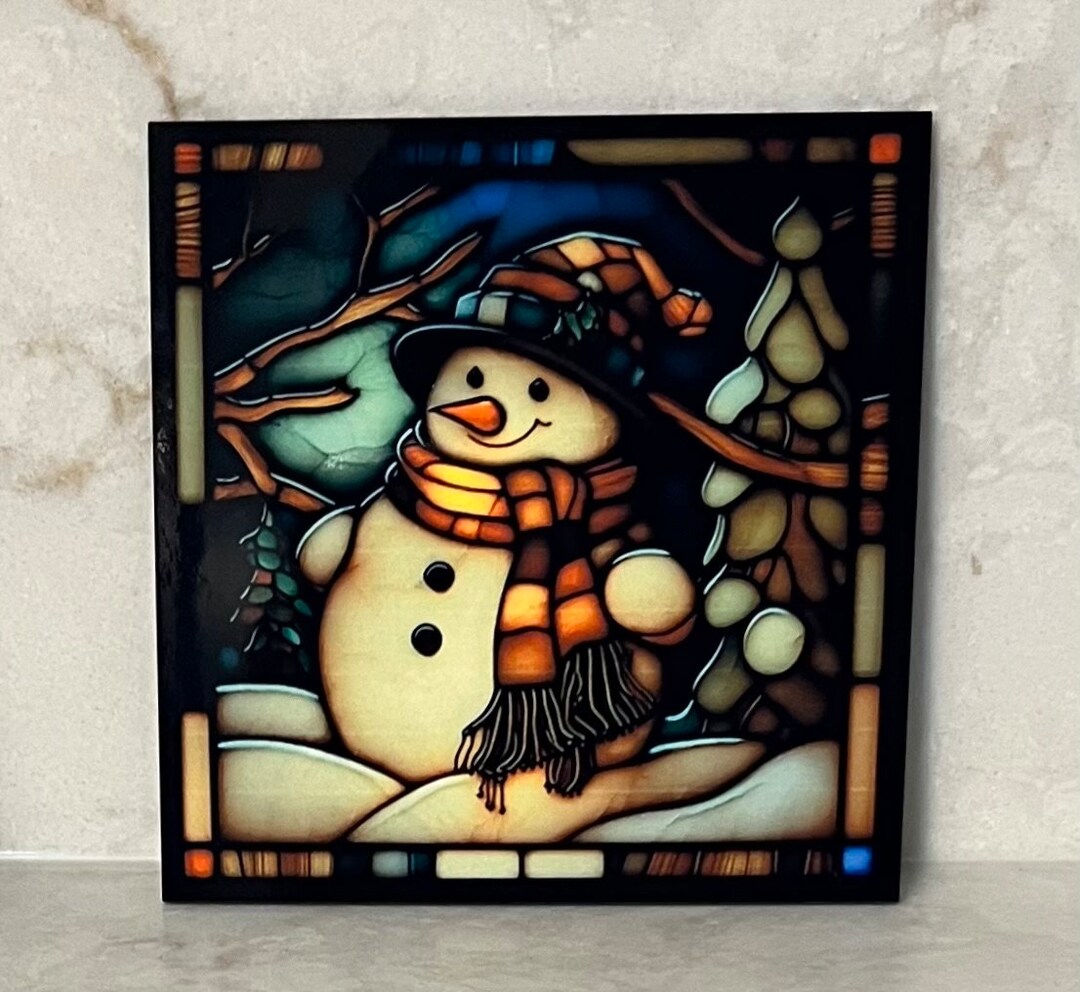 Snowman Faux Stained Glass Art Home Decor Holiday Decoration Gift for ...