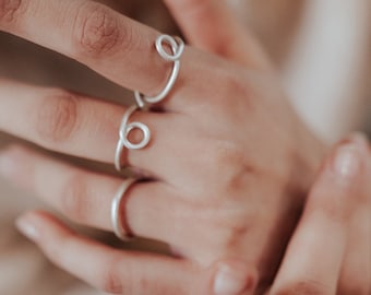 Round Silver 925 Triple Ring Set  for Her| Three Stacked Silver Lover Rings| Minimal Circle Rings for Everyday Outfit| Adjustable 925 Rings