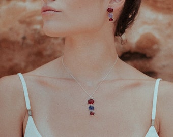 Amethyst & Garnet Sterling Silver Pendant| Silver 925 Oxidised Sterling Silver Semi Precious Stone Pendant| Crystal Minimal Necklace for Her