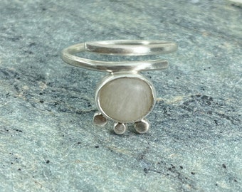 White Pebble Dot Adjustable Silver 925 Ring| Round Beach Stone 925 Ring| Ocean Lover Minimal Pebble Ring| Everyday 925 Ring for Her|