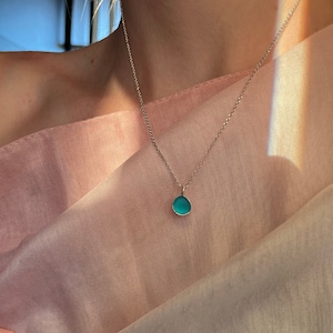 Genuine Sea Glass Necklace 925| Minimal Ocean Pendant Anniversary Gift| Upcycled Glass Amulet for Everyday| Conscious Jewelry Bridal Gift|
