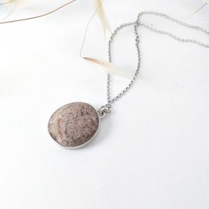 Pink Round Stone Necklace in Silver 925| Beach Pebble Silver Pendant| Natural Rock Sterling Necklace| MInimal Sea Stone Necklace for Women|