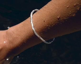 Silver Adjustable Cuff 925| Minimal Organic Cuff Reclaimed Silver Unisex Gift| Sustainable Jewelry Lover Anniversary|Stackable Everyday Cuff