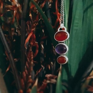 Amethyst & Garnet Sterling Silver Pendant Silver 925 Oxidised Sterling Silver Semi Precious Stone Pendant Crystal Minimal Necklace for Her image 7