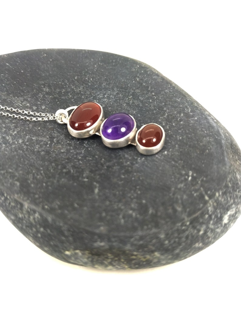 Amethyst & Garnet Sterling Silver Pendant Silver 925 Oxidised Sterling Silver Semi Precious Stone Pendant Crystal Minimal Necklace for Her image 4