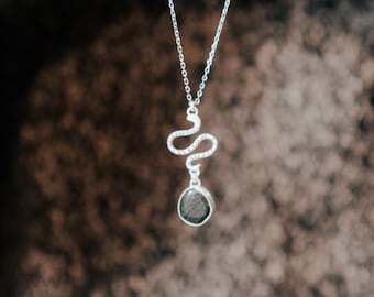 Sterling Silber Schlange Anhänger Halskette | Strand Stein Schlange Schmuck