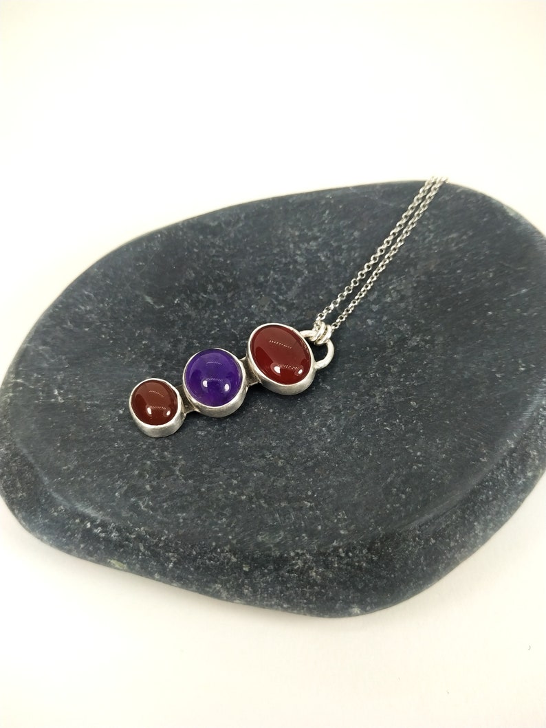 Amethyst & Garnet Sterling Silver Pendant Silver 925 Oxidised Sterling Silver Semi Precious Stone Pendant Crystal Minimal Necklace for Her image 6