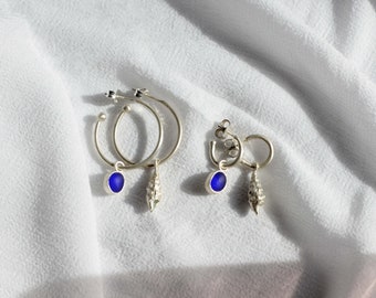 Trumpet Shell Sea Glass 925 Hoop Earrings| Minimal Recycled Silver Ocean Hoops Gift for Her| Ocean Love Handmade Earrings| Bridal Jewelry