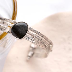 Black Beach Stone Silver 925 Oxidised Stacked Bracelet| Unisex Sterling Silver Cuff| Recycled Silver Cuff for Her| Boho Silver Stacked Cuff