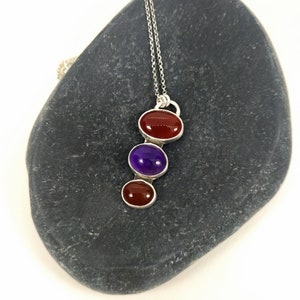 Amethyst & Garnet Sterling Silver Pendant Silver 925 Oxidised Sterling Silver Semi Precious Stone Pendant Crystal Minimal Necklace for Her image 5