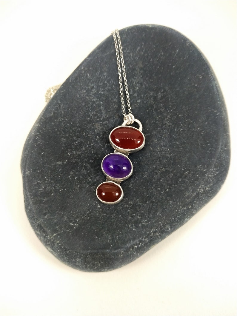 Amethyst & Garnet Sterling Silver Pendant Silver 925 Oxidised Sterling Silver Semi Precious Stone Pendant Crystal Minimal Necklace for Her image 5