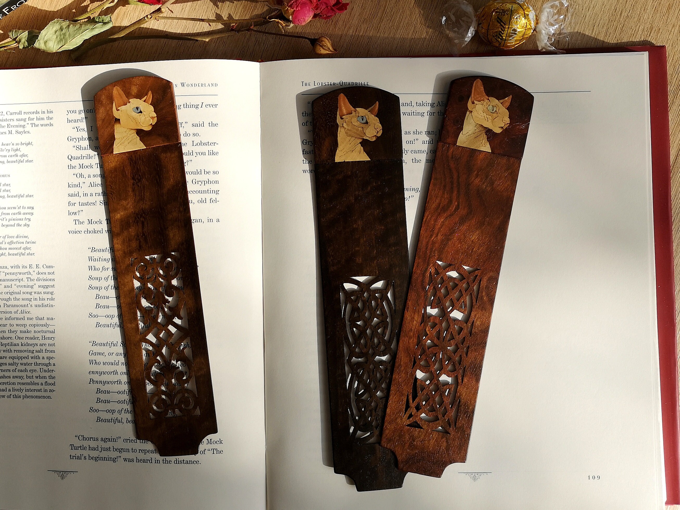 Personalized wooden bookmark mosaic cat art hand carved page Etsy