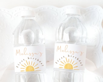 Sun Water Bottle Labels EDITABLE, Sunshine Party Decor Printable, First Trip Around the Sun Bottles Wraps, Boho Sun Labels Template 931