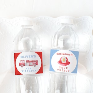 EDITABLE Fire Truck Water Bottle Labels template, Firefighter Party Decor Printable, Fireman Birthday Bottles Wraps,  Instant Download 591