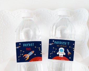 Étiquettes de bouteille d'eau spatiale modifiables, décor de fête de l'espace extra-atmosphérique imprimable, enveloppes de bouteilles d'anniversaire d'astronaute, carburant de fusée, téléchargement immédiat, 061