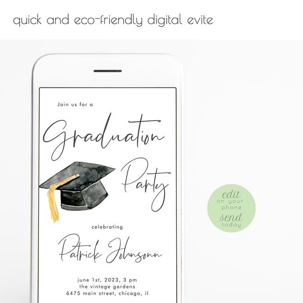 Graduation Evite, Graduation Party Digital Invitation, Grad Party Smartphone Electronic Invite, Instant Download 420