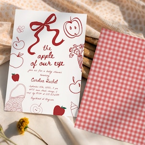 Apple Baby Shower Invitation Editable, The apple of our Eye Invite, Fall Baby Sprinkle Evite Digital Printable Template Instant Download 491