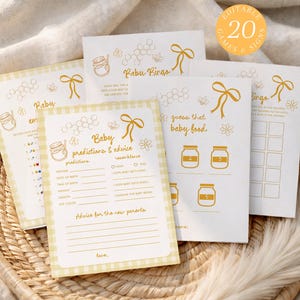 Bee Baby Shower Games Bundle: Little Honey & Yellow Check Hand Drawn (Editable Templates 324)
