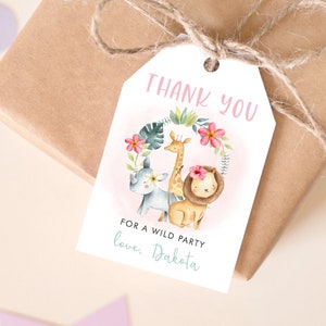 Safari Girl Birthday Favor Tags, Printable Jungle Animals Party Thank You, Pink Wild One Favor Tags, Safari Decor, Instant Download 341