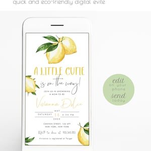 Lemon Baby Shower Evite, Citrus Baby Sprinkle Digital Invitation, Squeeze baby Shower Smartphone Electronic Invite, Instant Download 095