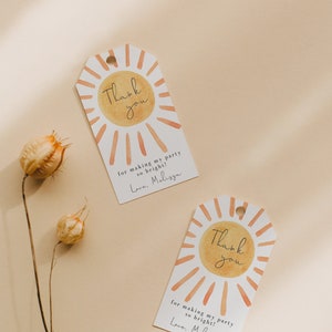 Sun Birthday Favor Tags Template, Sunshine Gift Labels, First Trip around The Sun Tags, Here comes Sun, Editable, Instant Download 931 image 1