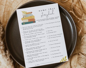Editable Name That Storybook Game Gender Neutral, Book Themed Boy Baby Shower Games, Chapter oh Baby Sprinkle Game, Printable Download 343