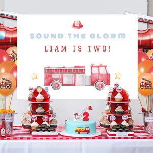 Firetruck Backdrop Template, Fire Department Dessert Table Backdrop, Fireman Birthday backdrop Editable Printable, Download 591