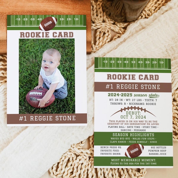 Football Player Card Editable, First Year Down Stats Card, Touchdown My Firsts Card, Game time Rookie Card, Printable Template Download 673