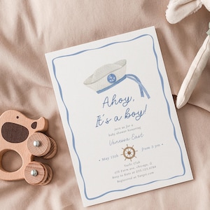 Sailor Baby Shower Invitation Editable, Nautical Baby on Board Baby Sprinkle Invite, Ahoy It&#39;s a Boy Templates Digital Download 362