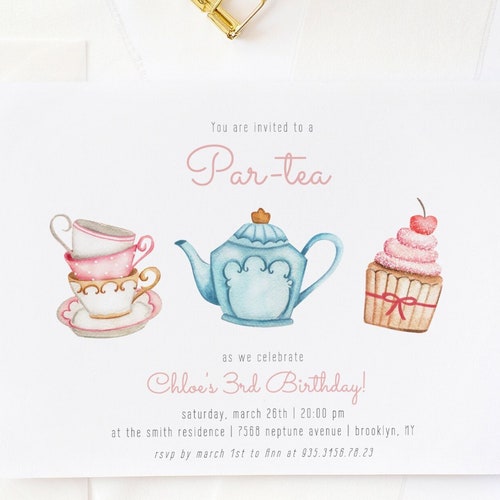 EDITABLE Tea Party Birthday Invitation Girl Photo Birthday - Etsy