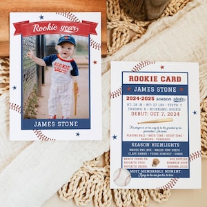 Baseball Player Card bewerkbaar, Rookie of the Year Trading Card, 1e Rookie Year-statistieken, meest waardevolle speler verjaardag afdrukbare sjabloon, 445