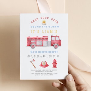 Firetruck Birthday Invitation, Firefighter Party Invite, Fireman Invite, Fire Department, Editable Printable Template, Instant Download 591