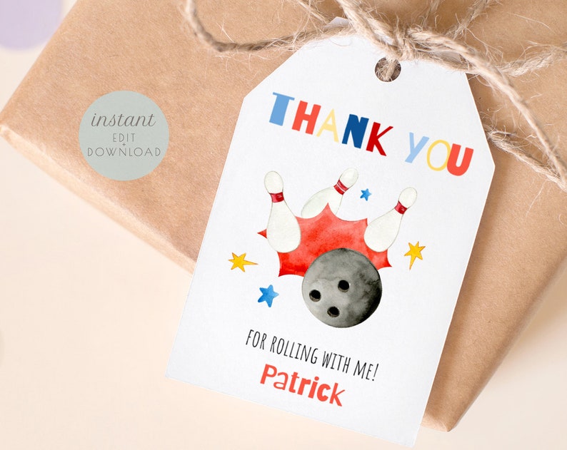 Editable Bowling Party Favor Tags Lets Bowl Birthday Favor Tags Bowling Party Thank You Template Printable Instant Download