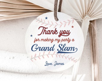 Baseball Birthday Round Favor Tags Template, Rookie of the Year Gift Labels 2.5", Baseball Thank you Round Stickers,  Editable Download 445