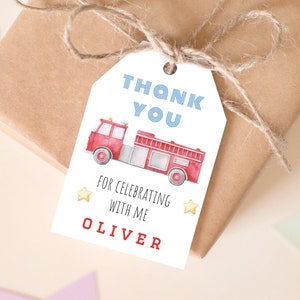 Modèle modifiable d'étiquettes de faveur d'anniversaire de camion de pompier, étiquettes de faveur de pompier, étiquettes de cadeau de service d'incendie imprimables, téléchargement immédiat 591