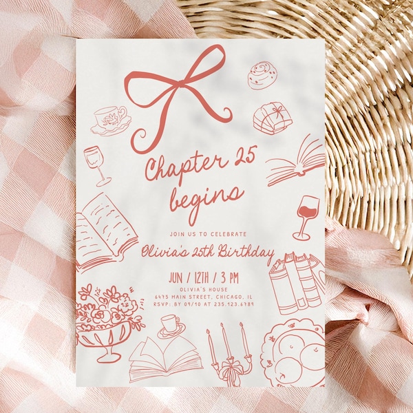 Storybook Birthday Adult Invitation Editable | Coquette Book Chapter Theme | Template Download 912