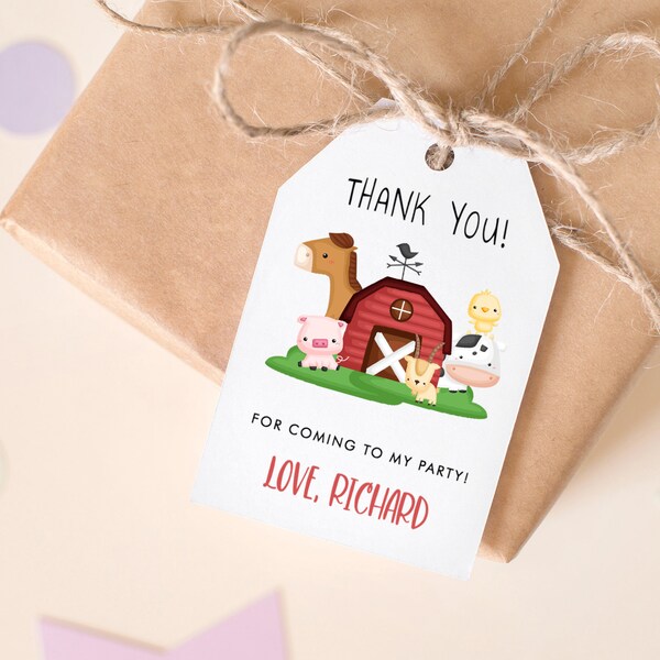 Editable Farm Favor Tags, Farm Animals Gift Tags, Barnyard Party tags, Barn Favor Tags, Template Printable, Instant Download 062
