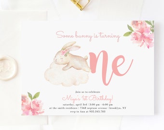 Bunny First Birthday Invitation Editable, Some Bunny Birthday Invite, Spring Birthday Invite, Easter Birhtday, Instant Download 098