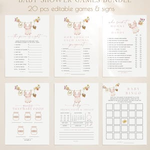 Girl Boho Baby Shower Games Editable, Clothesline It&#39;s a Girl Games, Pink Floral Baby Clothes Sprinkle, Template Digital Download 381