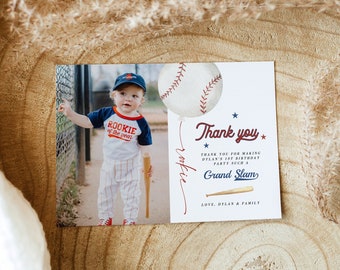 Baseball Photo Thank You Card Template, Rookie of the Year 1st Birthday (Digital Download 445)
