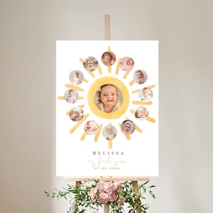 Sun First Year Photo Collage Template, Sunshine 12 months photo wall art, 1st trip around sun year photo milestones, Printable Download 931