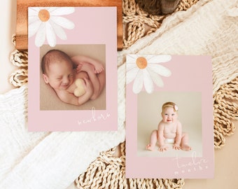 EDITABLE Daisy Monthly Photo Banner, Daisy Monthly Photos Tags Printable, Daisy First Birthday Decor, Floral Photo tags Instant Download 345
