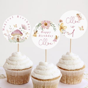 EDITABLE Fairy Birthday Cupcake Toppers, Fairy Garden Cake Toppers, Magical Forest First Birthday Decor Printable, Instant Download 949