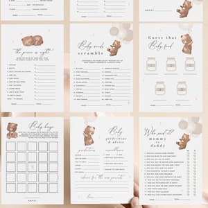 Bearly Wait Baby Shower Game Bundle Edytowalny, Gry Teddy Bear Baby Sprinkle, Gry Bear Balloon, Do Wydrukowania Pobierz 484