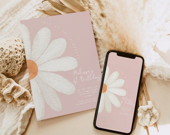 Daisy Birthday Invitation Editable, Daisy 1st Birthday Invite, Boho Daisy First Birthday Evite, Floral Digital invite Printable Template 345