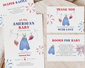4th of July Baby Shower Invitation Suite: Firecracker Theme (Editable Download 407)