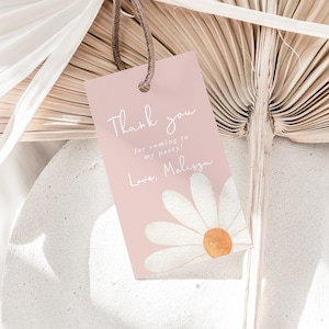 Modelo de etiquetas de lembrancinha de aniversário de margarida, etiquetas de presente de margarida, etiquetas de agradecimento de primeiro aniversário, etiquetas de lembrancinhas florais, editáveis, download instantâneo 345