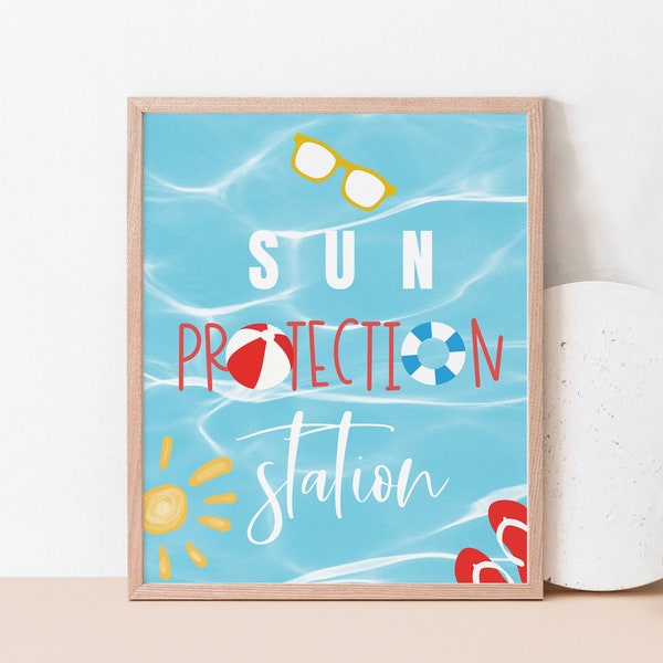 Sun Protection Station Sign Printable, Pool Party Table Sign, Pool Party Decor, Printable, Instant Download 585